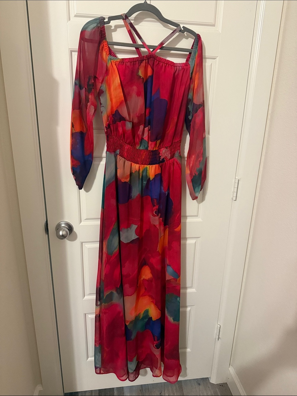 INC International Concepts Red Multi-Color Abstract Maxi Dress